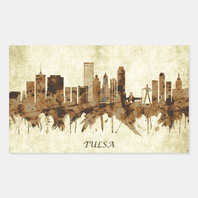 Tulsa Oklahoma Cityscape Rechteckiger Aufkleber (Vorderseite)