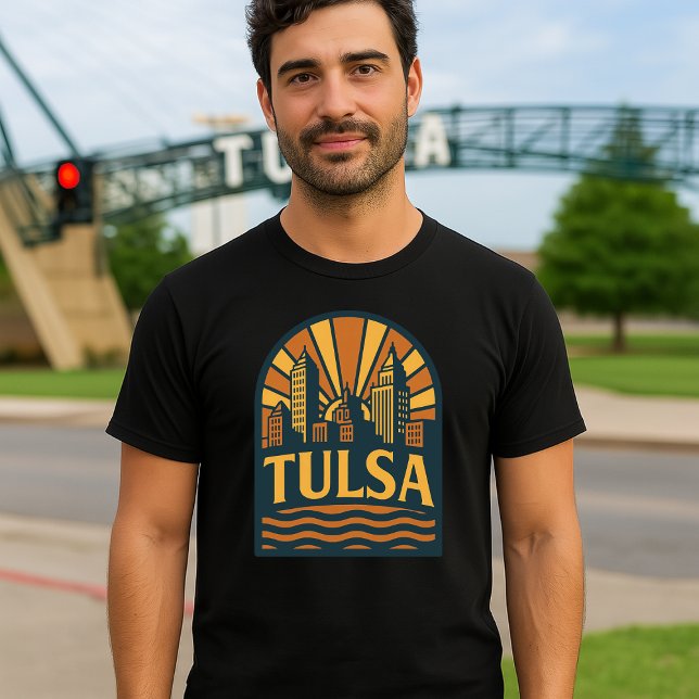 Tulsa Oklahoma Retro Art Deco Emblem T-Shirt (Von Creator hochgeladen)