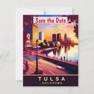 Tulsa Oklahoma Riverfront Sonnenunterzeit-Hochzeit Save The Date