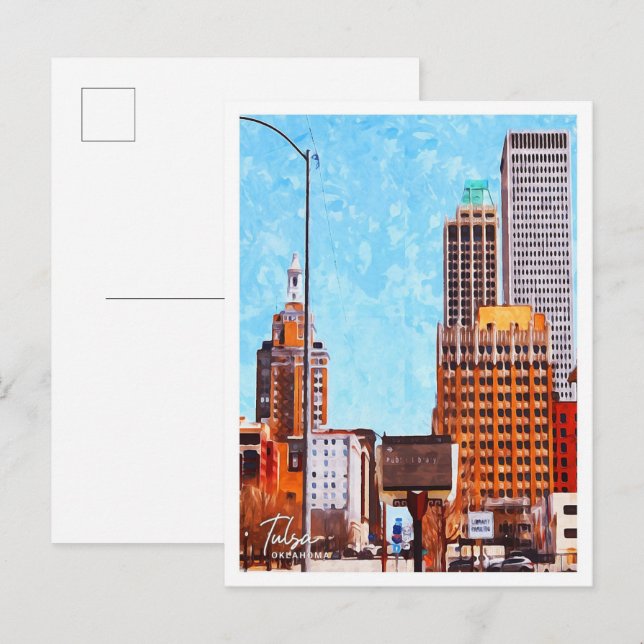 Tulsa Oklahoma Schöne Ölmalerei Stadt Postkarte (Vorne/Hinten)