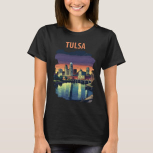 Tulsa Oklahoma Skyline Neon Reise T-Shirt