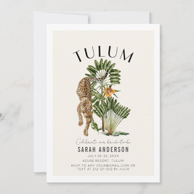 Tulum Leopard Bachelorette Weekend Itinerary QR Einladung (Vorderseite)