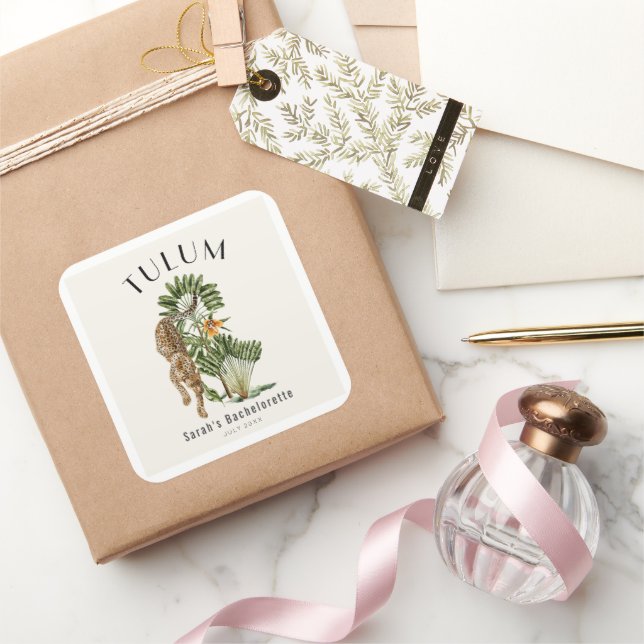 Tulum Leopard Tropical Bachelorette Wochenende Quadratischer Aufkleber (Schenken)