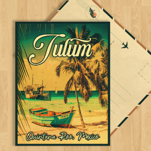 Tulum Mexico Palm Tree Vintage Reise Souvenir Postkarte