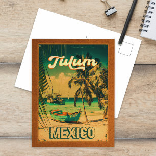 Tulum Mexico Palm Tree Vintage Reise Souvenir Postkarte
