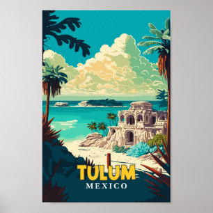 Tulum Mexico Reisen Kunst Vintage Illustration Poster