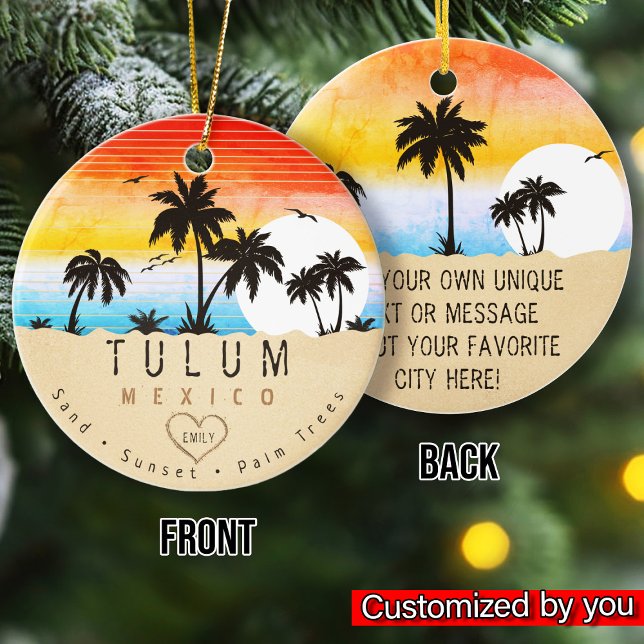 Tulum Mexico Retro Sunset Palm tree Souvenir 60er Keramik Ornament (Von Creator hochgeladen)