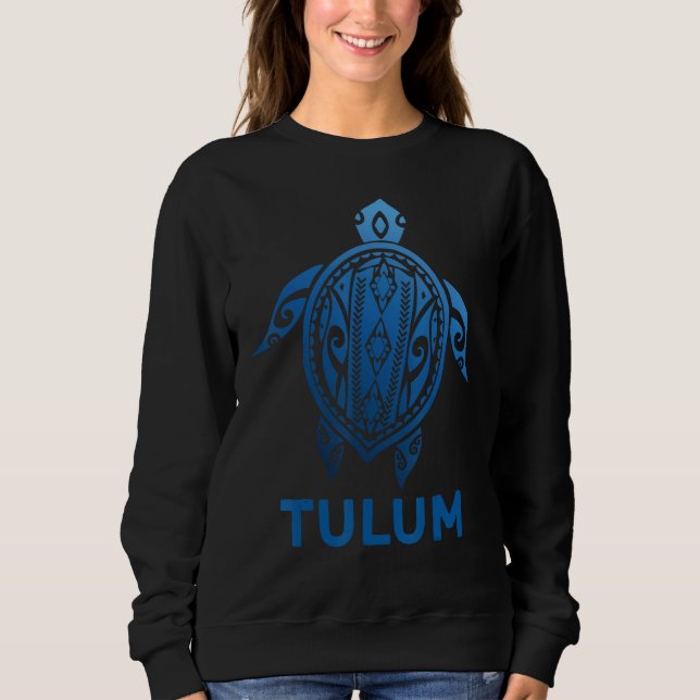 Tulum Mexico Tribal Tattoo Blue Sea Turtle Souveni Sweatshirt (Vorderseite)