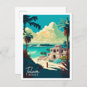 Tulum Mexico Vintage Reise Illustration Postkarte