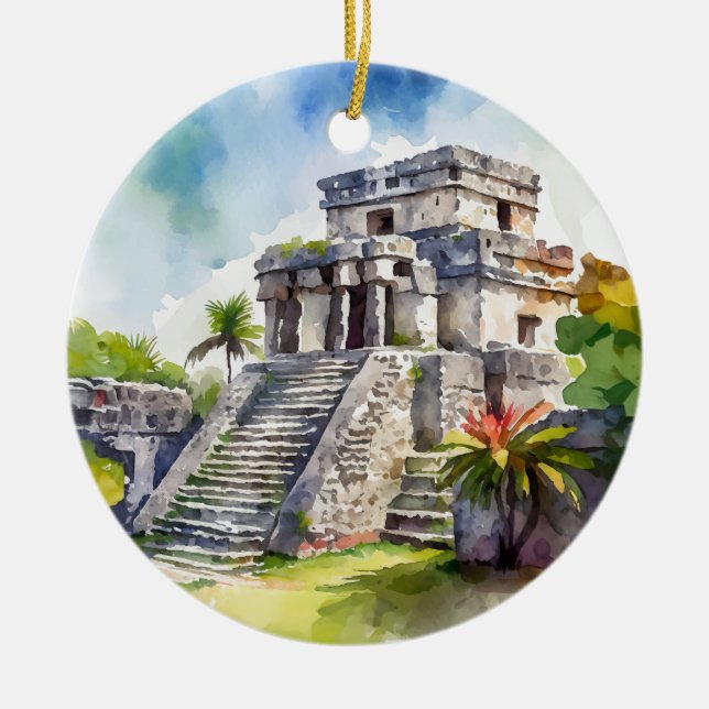 Tulum Mexico Watercolor Keramik Ornament (Vorne)