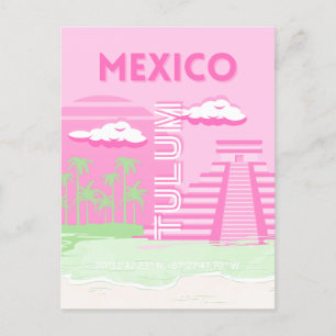 Tulum, Mexiko, Reisekunst, Preppy Art, Pink Feiertagspostkarte