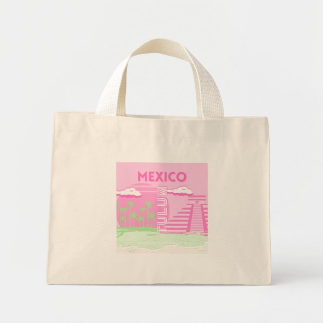 Tulum, Mexiko, Reisekunst, Preppy Art, Pink Mini Stoffbeutel (Vorne)