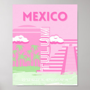 Tulum, Mexiko, Reisekunst, Preppy Art, Pink Poster