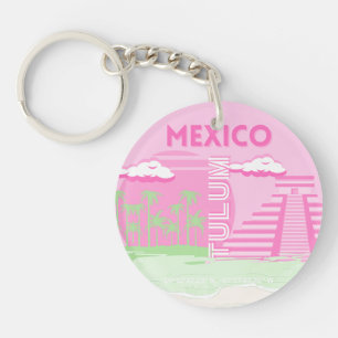 Tulum, Mexiko, Reisekunst, Preppy Art, Pink Schlüsselanhänger