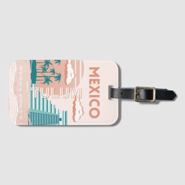 Tulum, Mexiko, Reisekunst, Retro Gepäckanhänger (Vorderseite (Horizontal))