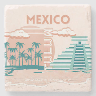 Tulum, Mexiko, Reisekunst, Retro Steinuntersetzer