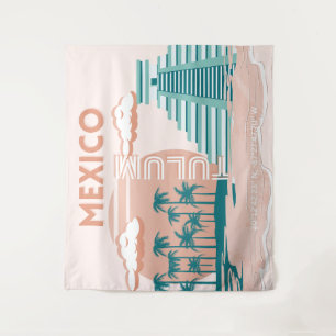 Tulum, Mexiko, Reisekunst, Retro Wandteppich