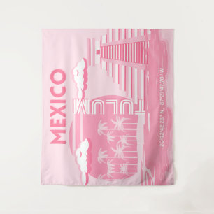 Tulum, Mexiko, Reisekunst, rosa Kunst Wandteppich