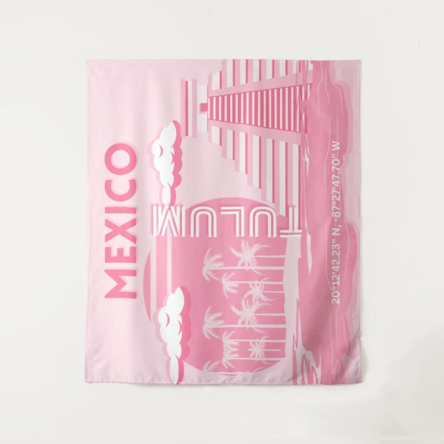 Tulum, Mexiko, Reisekunst, rosa Kunst Wandteppich (Vorderseite)