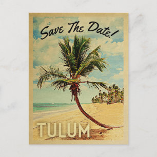 Tulum Mexiko Termin merken Vintage Strand Palmen Ankündigungspostkarte