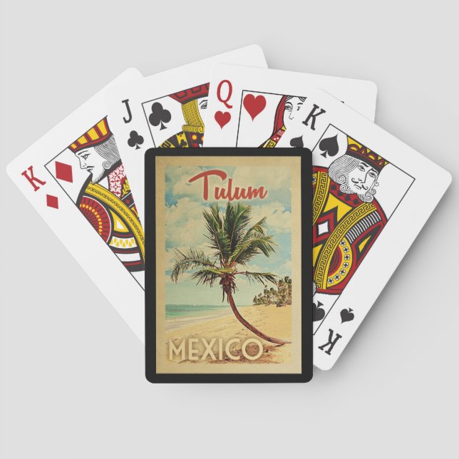 Tulum Palm Tree Vintage Travel Spielkarten (Rückseite)