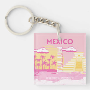 Tulum, Reisekunst, Preppy Art, Pink Schlüsselanhänger