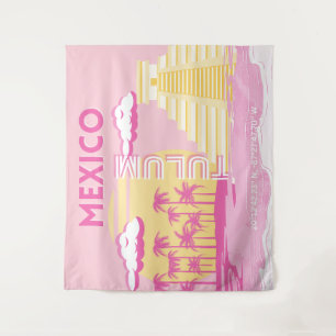 Tulum, Reisekunst, Preppy Art, Pink Wandteppich