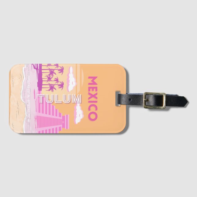 Tulum, Travel Art, Retro Art, Rosa, Orange Gepäckanhänger (Vorderseite (Horizontal))