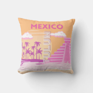 Tulum, Travel Art, Retro Art, Rosa, Orange Kissen