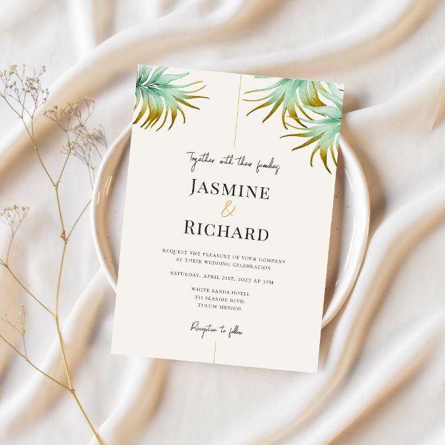 Tulum Watercolor Tropical Gold Palm Destination Einladung (Von Creator hochgeladen)