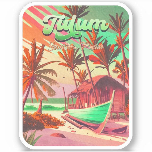 Tulum Yucatán Mexico Beach Wasserfarbe Sunset Aufkleber (Vorderseite)