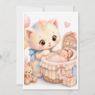 Tumble Watercolor Kitten Baby Shower Einladung