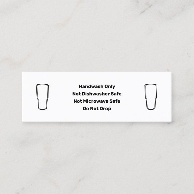 Tumbler Care Instructions Business Card Mini Visitenkarte (Vorderseite)