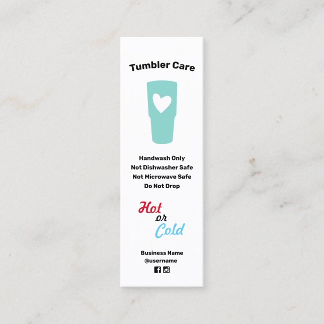 Tumbler Care Instructions Business Card Mini Visitenkarte (Vorderseite)