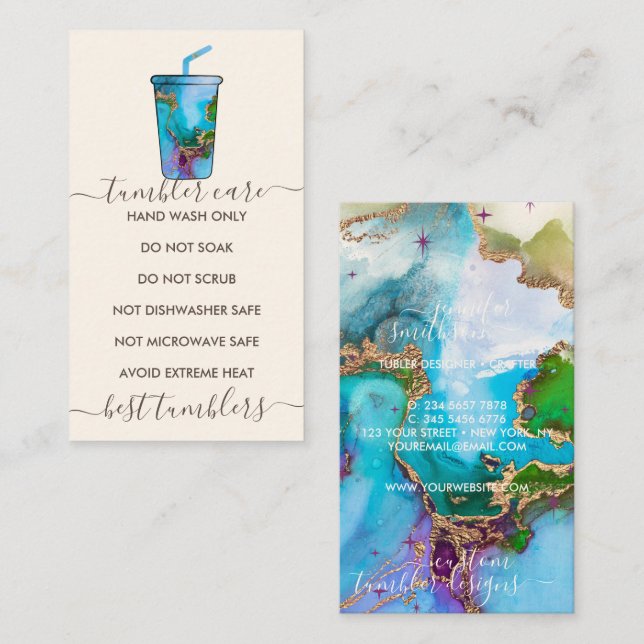 Tumbler Care Vinyl Tasse Art Instructions Visitenkarte (Vorne/Hinten)