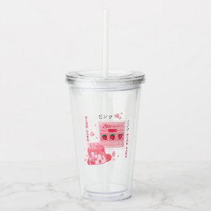 Tumbler niedlich Party Erdbeere rosa Trinkbehälter Acryltrinkbecher