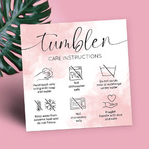 Tumbler-Pflegehinweise Feminine Pink Watercolor Quadratische Visitenkarte
