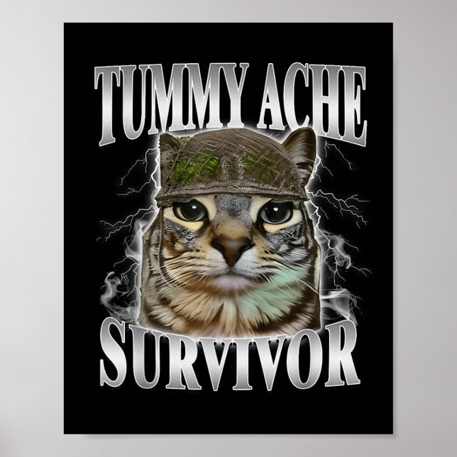Tummy Ache Survivor Funny Cat Meme Poster (Vorne)