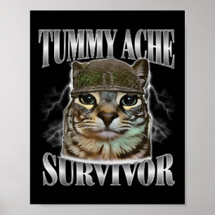 Tummy Ache Survivor Funny Cat Meme Sarcastic Zitat Poster