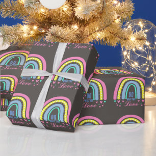 "TUN WAS SIE LIEBE" QUOTE BROWN RETRO BOHO RAINBOW GESCHENKPAPIER