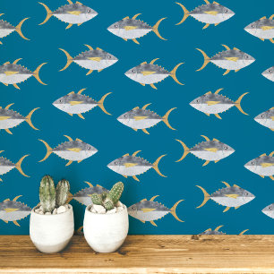 Tuna Fisch Nautilus Teal Grün Kunst Tapete