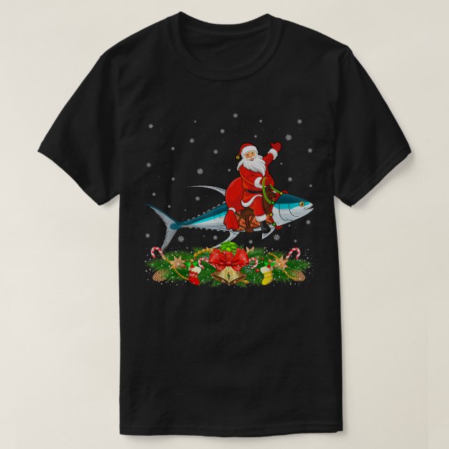 Tuna Fish Lover Xmas Funny Santa Riding Tuna Chris T-Shirt (Design vorne)
