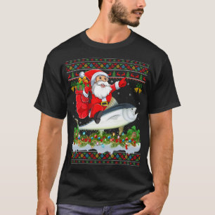 Tuna Fish Xmas Pajama Ugly Santa Riding Tuna Chris T-Shirt