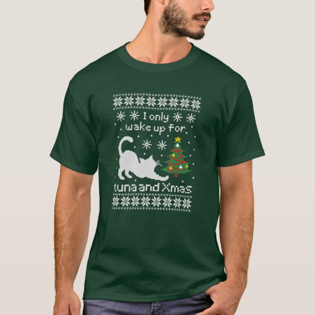 Tuna & Xmas – Pixel Cat Ugly Christmas  T-Shirt (Vorderseite)