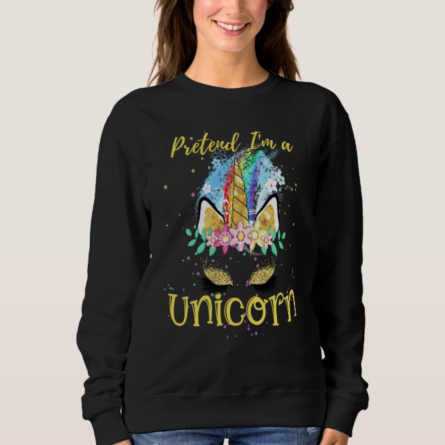 Tünche ich bin ein Einhorn Kostüm Regenbogen Glitz Sweatshirt (Vorderseite)