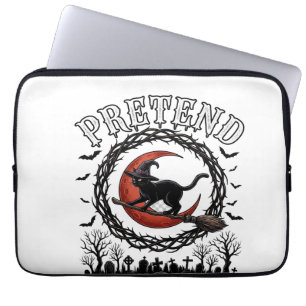 Tünche Schwarze Katze Halloween Hexenhut Roter Mon Laptopschutzhülle