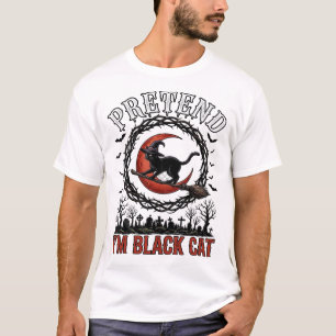 Tünche Schwarze Katze Halloween Hexenhut Roter Mon T-Shirt