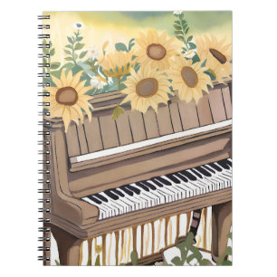 Tune in Bloom Aquarell Sonnenblume Floral Piano Notizblock