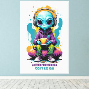 Tuned in Zoned out Coffee On Niedliche Alien Art Leinwanddruck