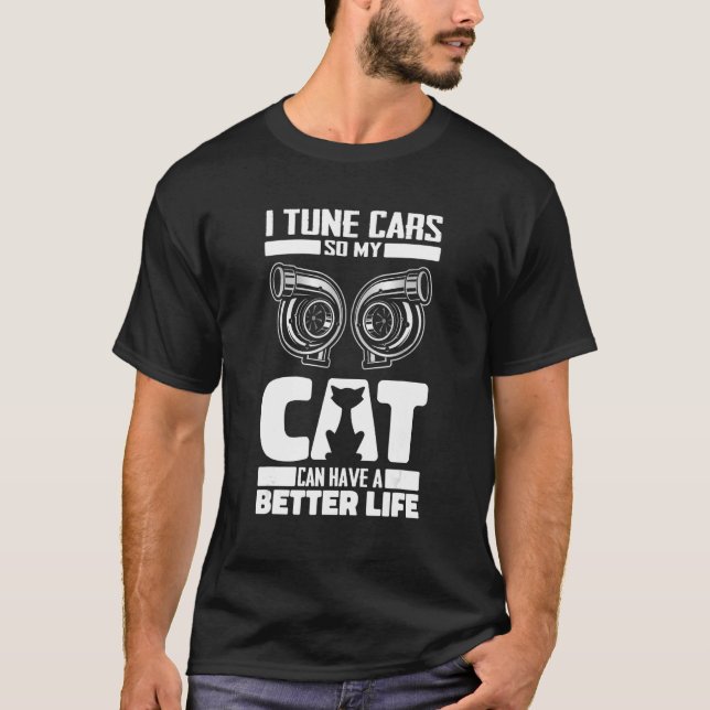Tuner Cat Workshop Garage Mechanic Auto Tuning T-Shirt (Vorderseite)